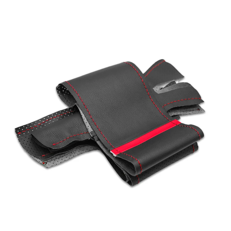 Car Steering Wheel Cover Leather Trim For Toyota Land Cruiser Prado 120 2003-2007 Tacoma 2005-2011 For Lexus LS400 with red bar
