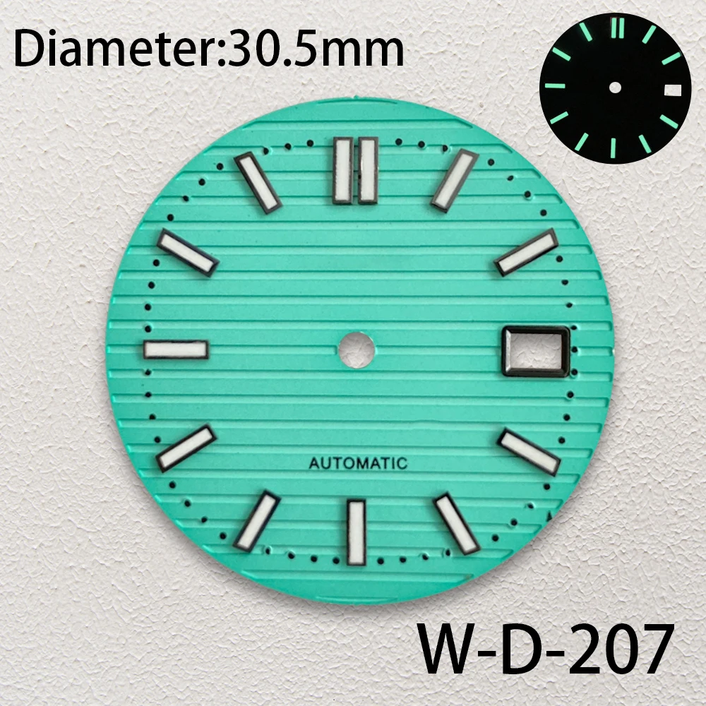 30.5Mm S Logo Tiff Elke Blauwe Wijzerplaat Geschikt Voor Nh35/Nh36/4r/7S Beweging C3 Groene Lichtgevende Horloge Modificatie Accessoires