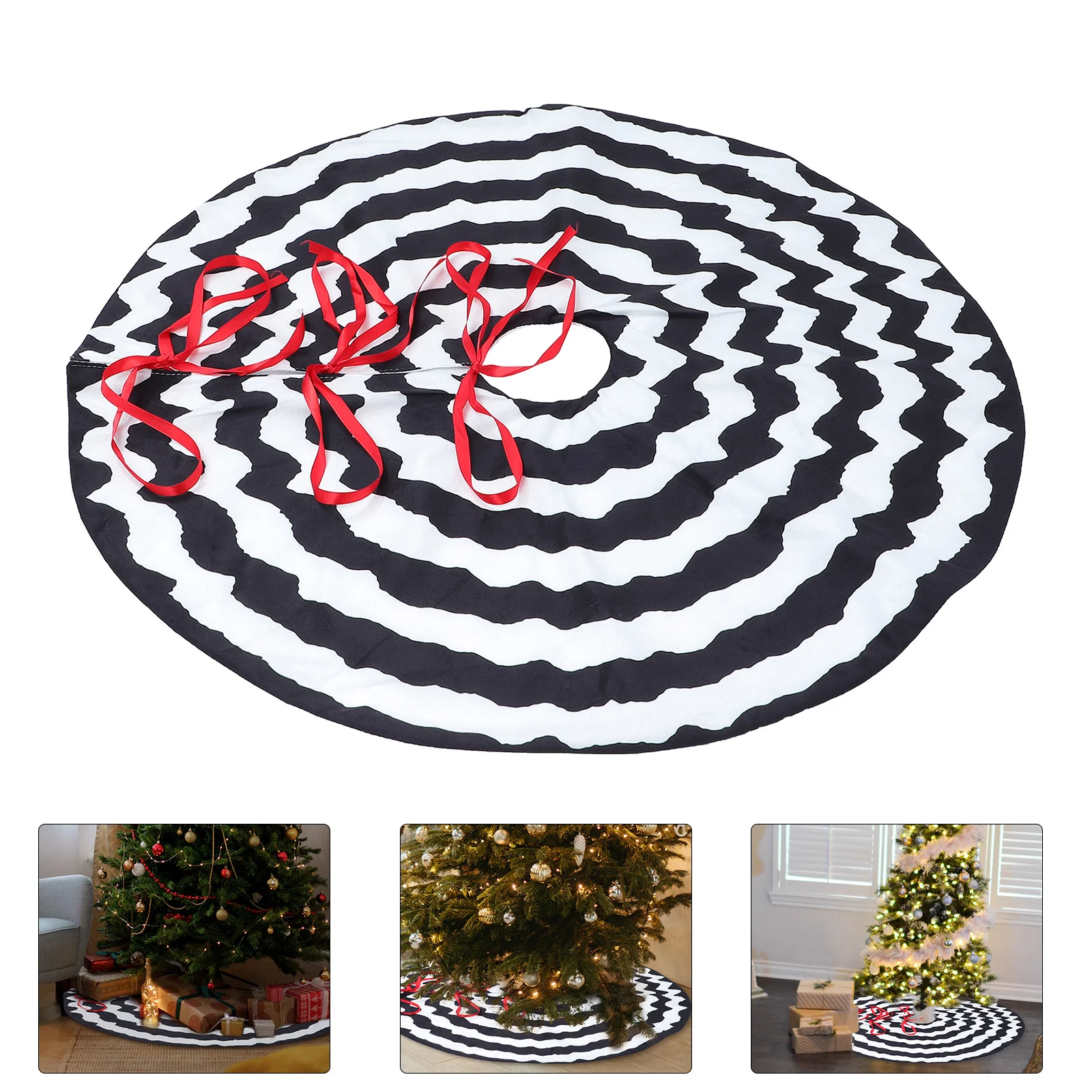 

Black and White Striped Tree Skirt Xmas Carpet Adds Christmas Atmosphere to Home Decorative Plush Accessories Ornament