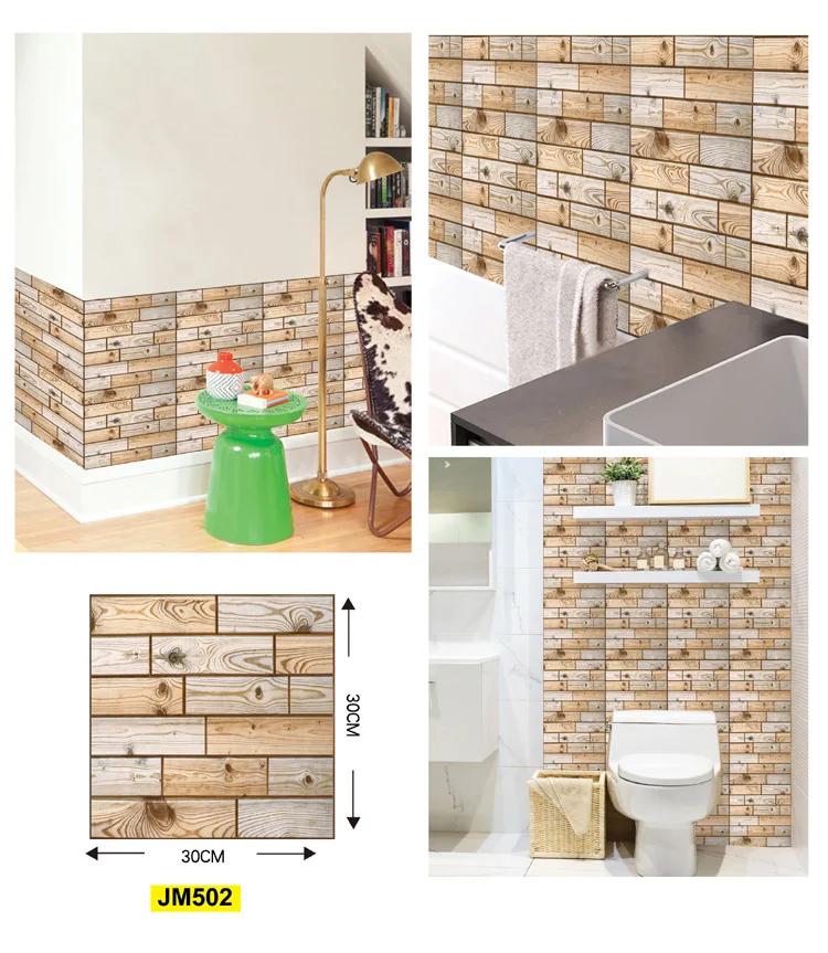 10 Stück selbstklebende 3D-Tapeten mit Ziegel- und Holzverkleidung – abziehbarer und aufklebbarer Wandaufkleber, wasserfest, für Wohnzimmer, Schlafzimmer, Bad – Detail 7