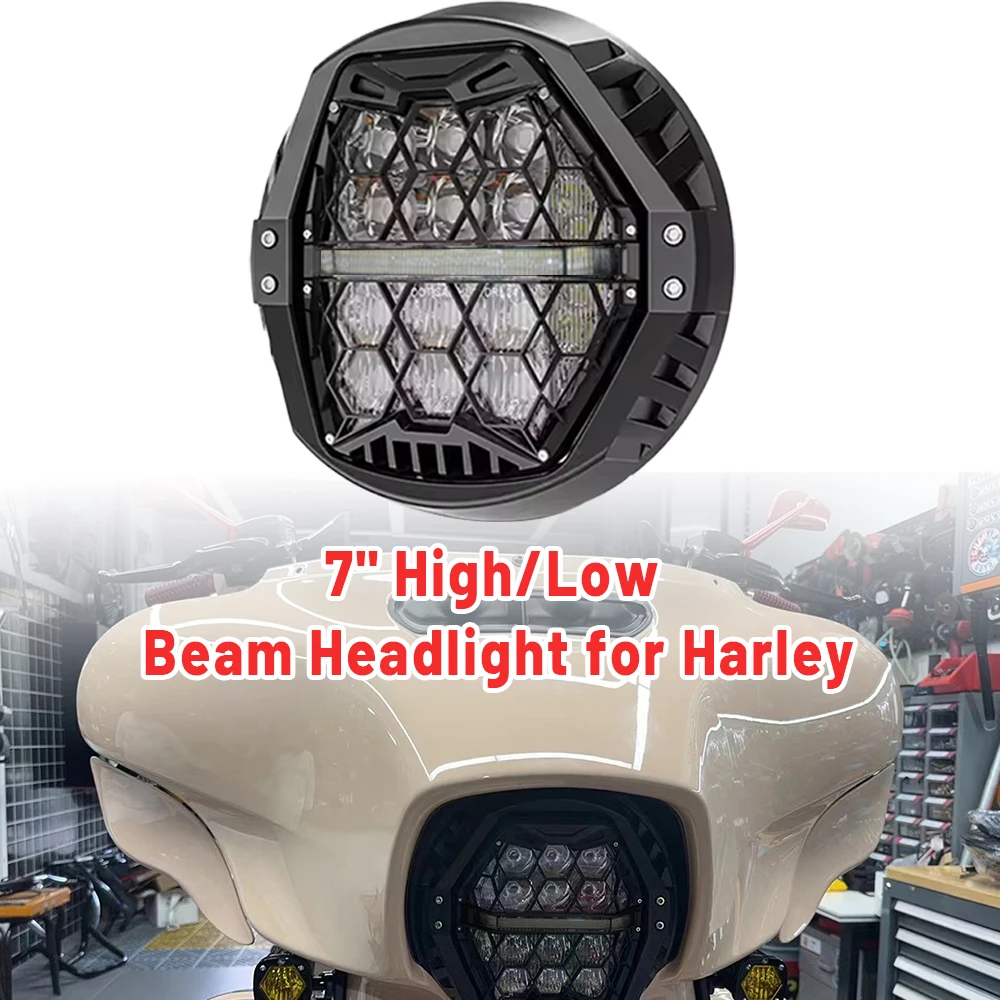 

Motorcycle LED Headlight Round 7" Headlamp with Housing Bucket DRL High/Low Beam for Harley all Motorcycles DOT Certification