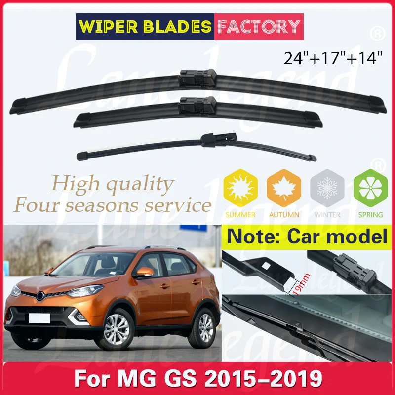 

Car Front Rear Wiper Blades For MG GS 2015 2016 2017 2018 2019 AS21 Cleaning Windscreen Windshield 24"+17"+14" Car Accessories