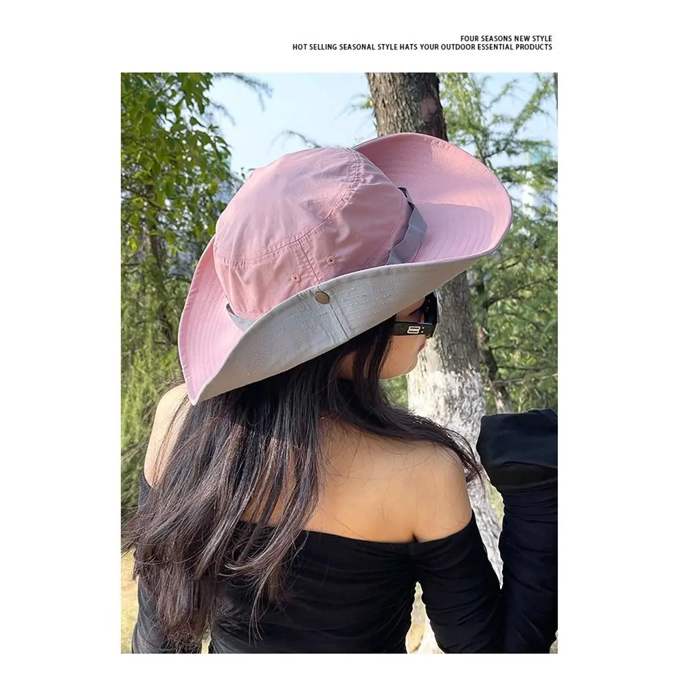 

Korean Style Mountaineering Hat Color Matching Quick-drying Material Sun Caps Retro Design Big Brim Design Quick-drying Caps