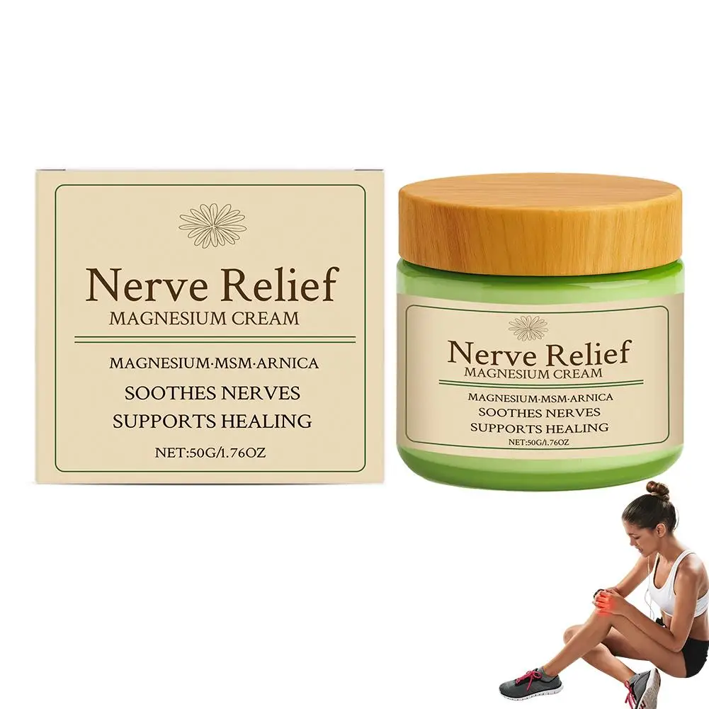 Crema de magnesio para aliviar los nervios, 50g, alivio del malestar muscular, soporte para un sueño reparador, alivio corporal tópico, alivio del estrés para mujeres y hombres