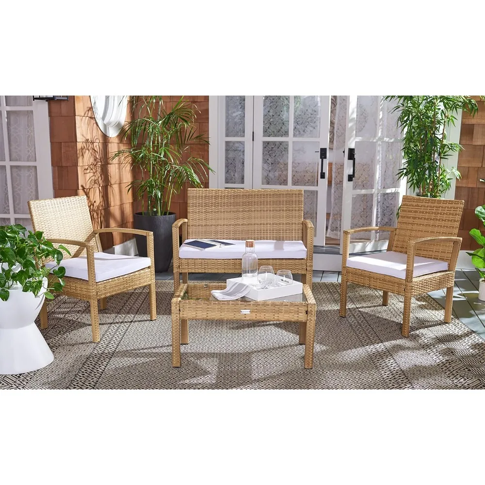 Outdoor Collection Bassey Natural/White Cushion 4-Piece Conversation Patio Set