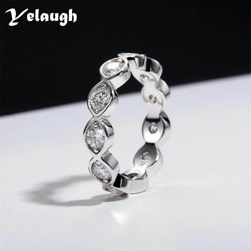 Yelaugh 3.5mm D Color Marquise Cut Moissanite Wedding Eternity Band Ring Women 925 Sterling Silver 18K Gold Plated Eternity Ring