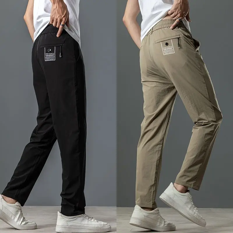 Men's Casual Pants Ice Silk Business Straight Baggy Cool Office Loose Male Trousers Cooling Cheap Classic Big Size Clothes Y2k