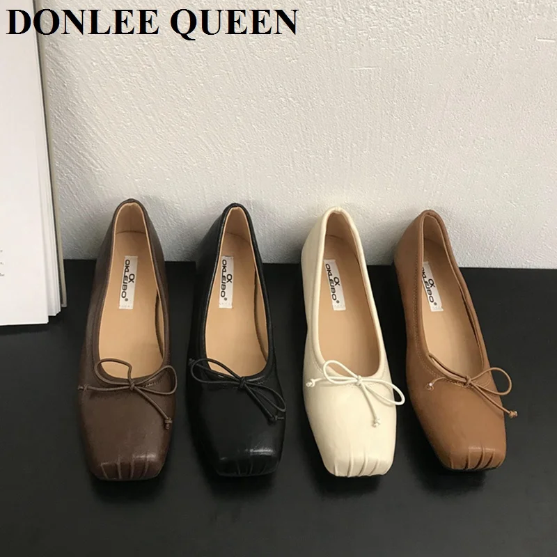 2023 New Autumn Flats Ballet Shoes Women Loafers Fashion Bow Knot Shallow Ballerina Dress Shoes Casual Moccasin  Mary Jane Mujer