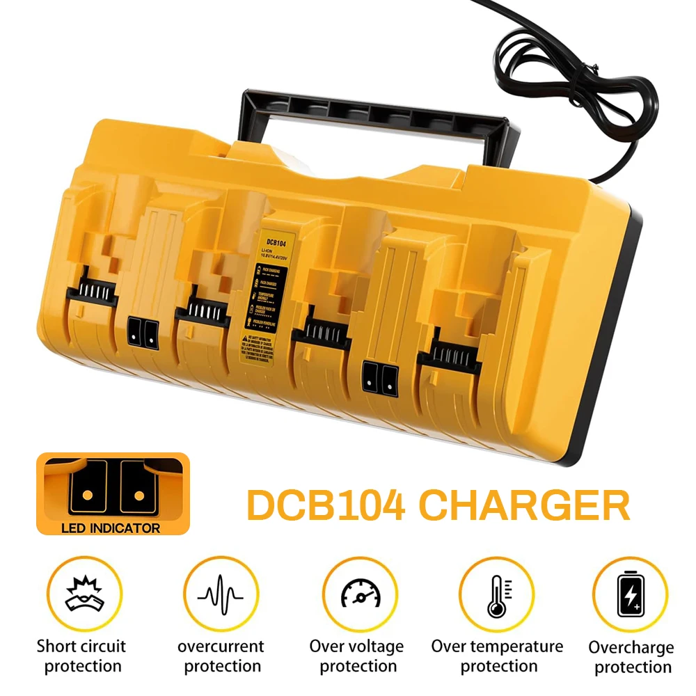 Sostituzione per caricabatteria Dewalt DCB104, compatibile con la stazione di ricarica multibatteria Dewalt 12V 18V, caricabatterie rapido a 4 porte