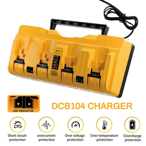 Ersatz für Dewalt-Akkuladegerät DCB104, kompatibel mit Dewalt 12 V 18 V Multi-Akku-Ladestation, 4-Port-Schnellladegerät