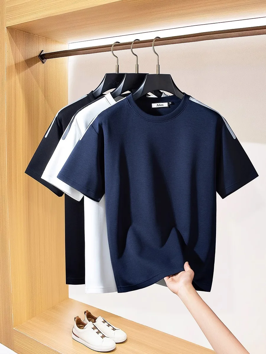 

JSBD Summer high-end light luxury letter pressure glue ice silk mask Modal Air layer men slim round neck short sleeve T-shirt