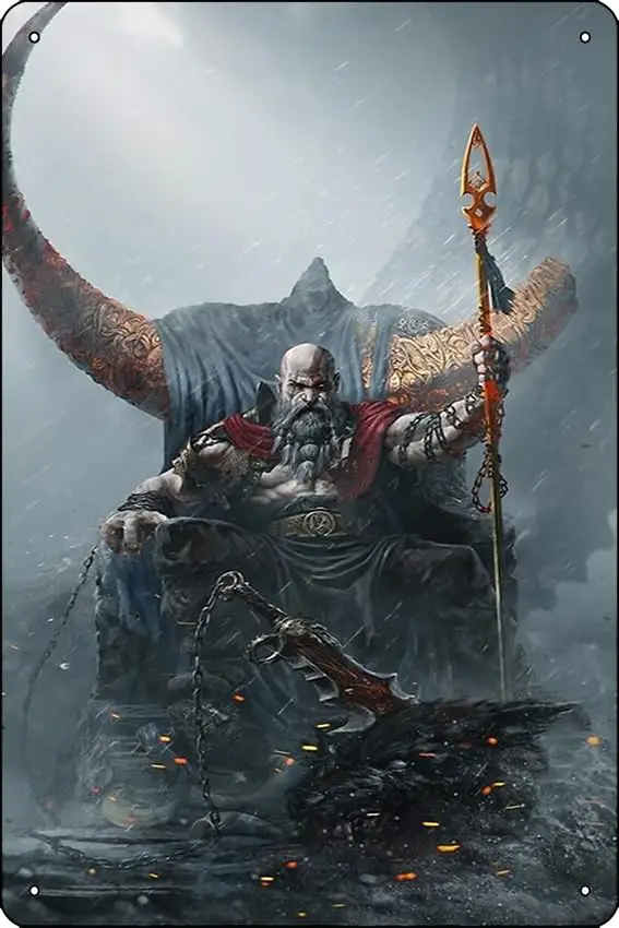 The Allfather Kratos - God of War Poster 8 x 12 Inch Funny Metal Tin Sign Game Room Man Cave Wall Decor