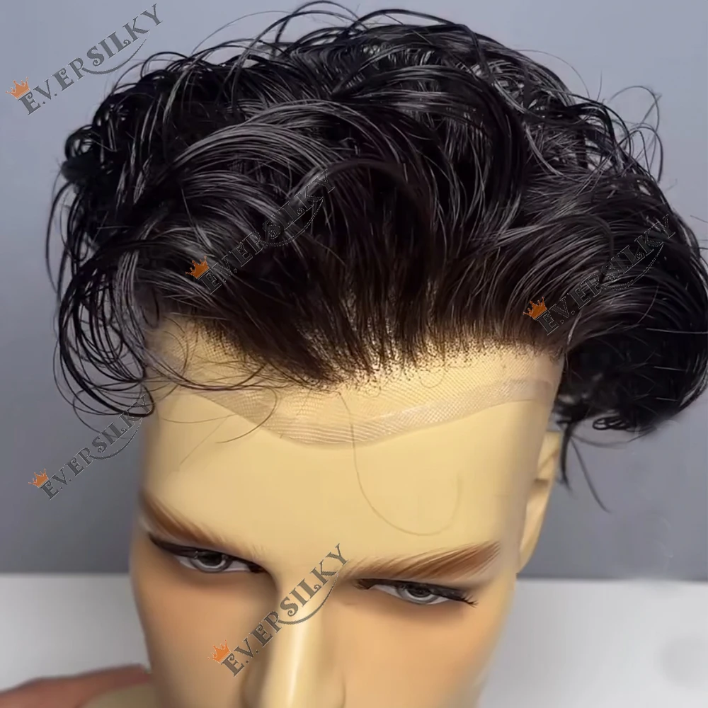 Gebleichte Knoten Grau Schwarz Braun Herren Haarprothese Atmungsaktives Vollspitzen-Toupet für Männer Weiches Schweizer Spitzen-System aus 100% Echthaar – Detail 1