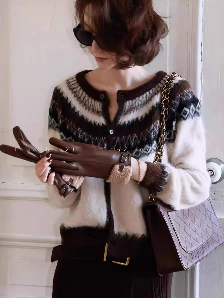 أنيقة س الرقبة سترة مشغولة من الصوف المرأة عادية كم طويل محبوك قمة الخريف مكتب سيدة سترة سترة Oldmoney نمط الملابس #6