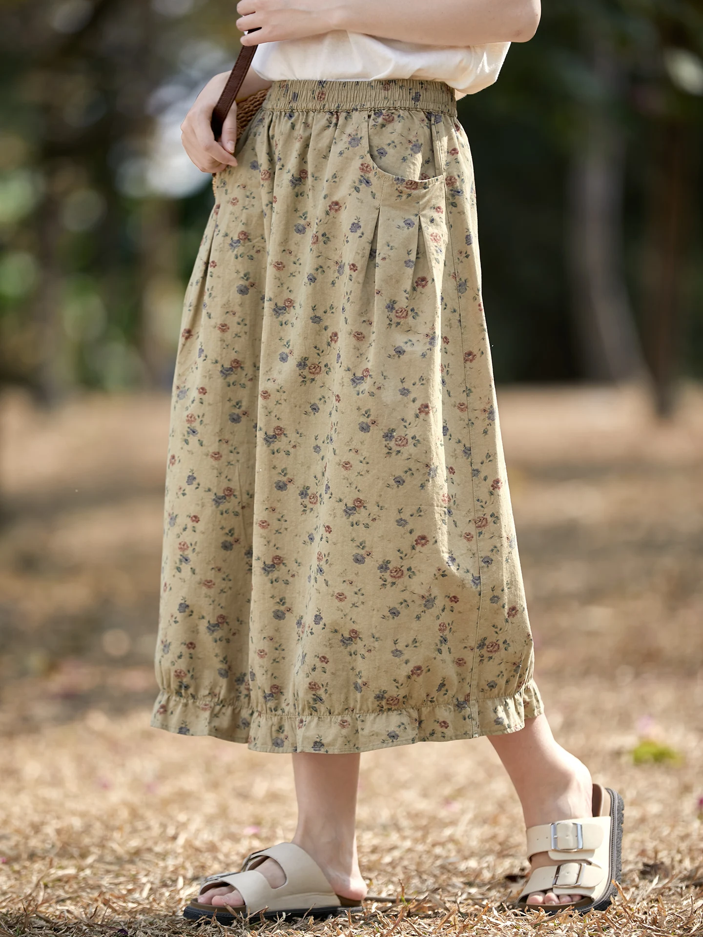 

Легкая женская юбка Gujia в винтажном стиле с цветочным принтом, свободного кроя, H-образного силуэта, летняя, дышащая, приятная к телу