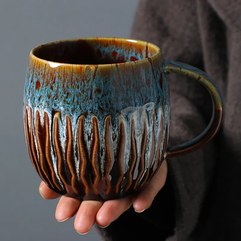 Japanese Style Kiln Change Ceramic Cup with Handle Creative Large Capacity Vintage Household Office Drinkware Milk Mug Water Cup