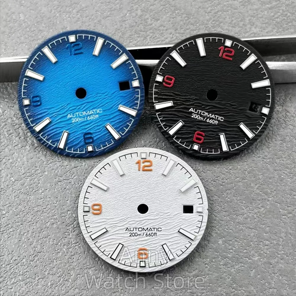 Wave Texture Mod Watch Part 29mm Blue Black White Diver Watch Dial For ETA2824 PT5000 Miyota8215 DG2813 3804 Movement Luminous