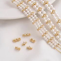 5/10 PCs Brass Spacer Beads For DIY Bracelet Jewelry Making Findings 14K Real Gold Plated Clear Cubic Zirconia Bead Accessories