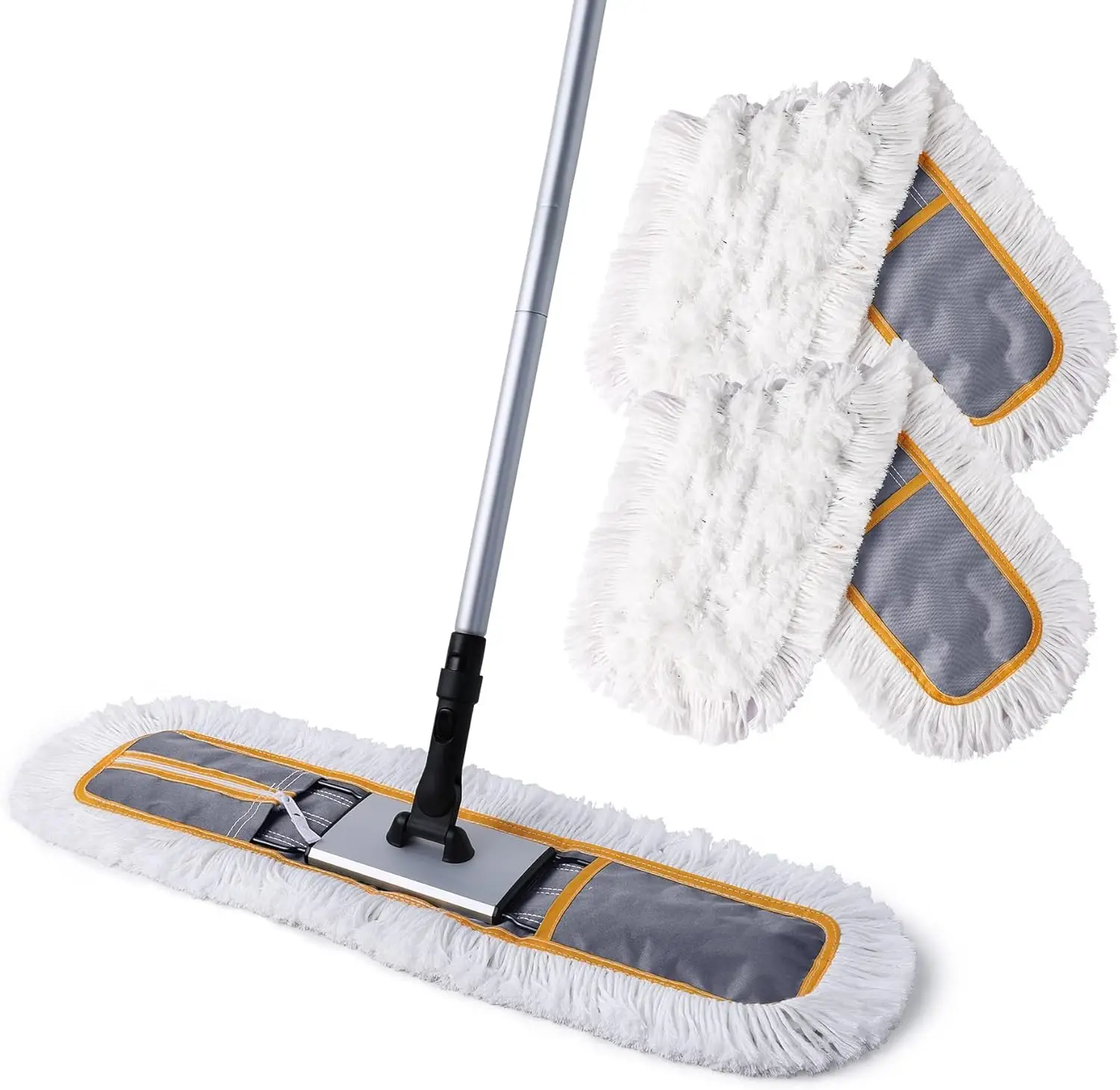 

24" Commercial Dust Mop for Floor Cleaning, Heavy Duty Sweeper Broom with 2 Microfiber Mop Pads, Wet and Dry Duster Sweeper B