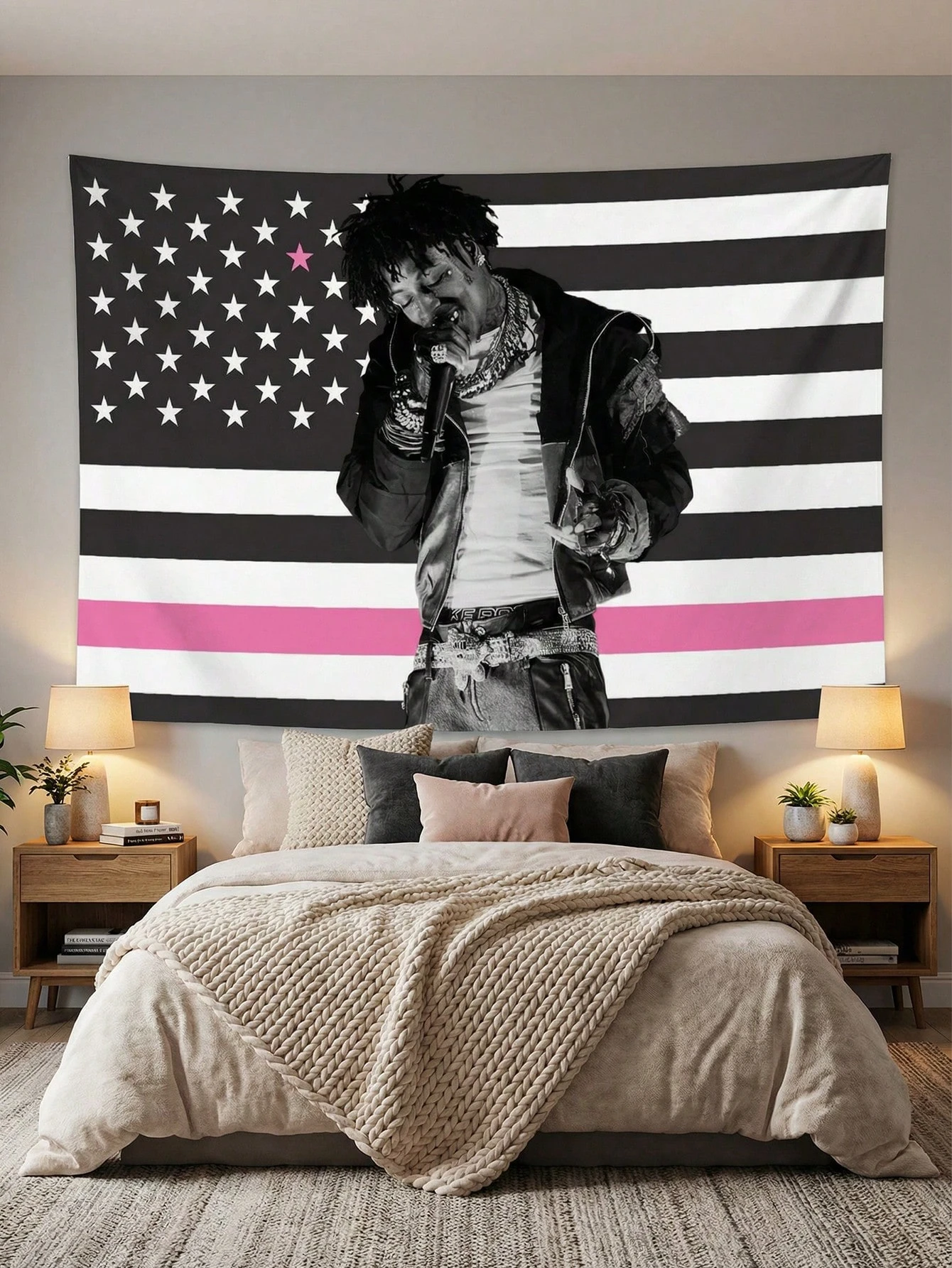 1 Stück Rapper-Tapisserie mit amerikanischer Flagge, Polyester, 2D, flacher Wandbehang für Schlafzimmer, Wohnzimmer, ganzjährig, Heimdekoration, Geschenk