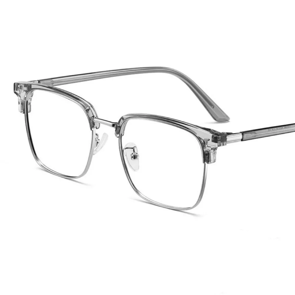 PC Metal Photochromic Glasses Black Grey Silver Oval Reading Glasses Half Frame Blue Light Blocking Eyewear Men and Women