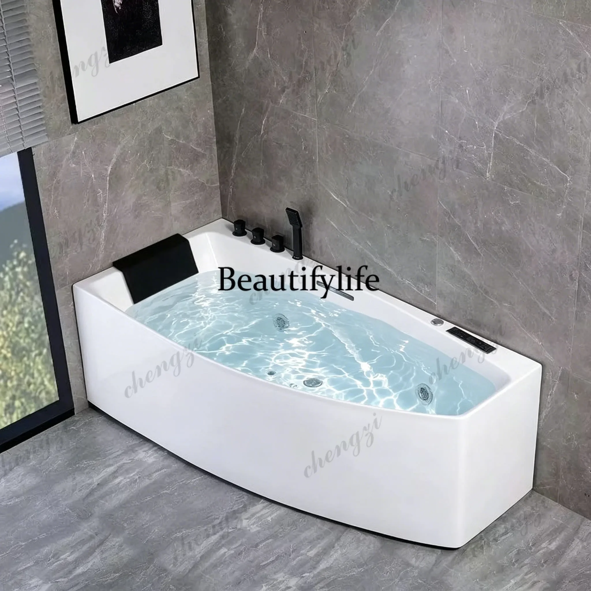 Acrylic thermostatic bathtub small apartment surf massage corner family hotel bathtub 1.2m-1.7m