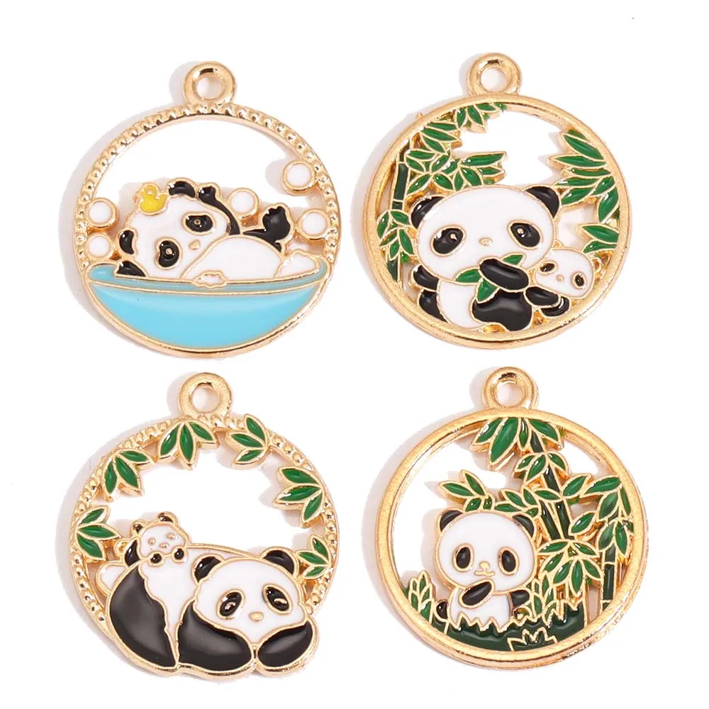 

10Pcs Fashion Round Design Cute Panda Bamboo Charms Pendant Enamel Metal Small Charms Necklace Bracelet DIY Jewelry Making
