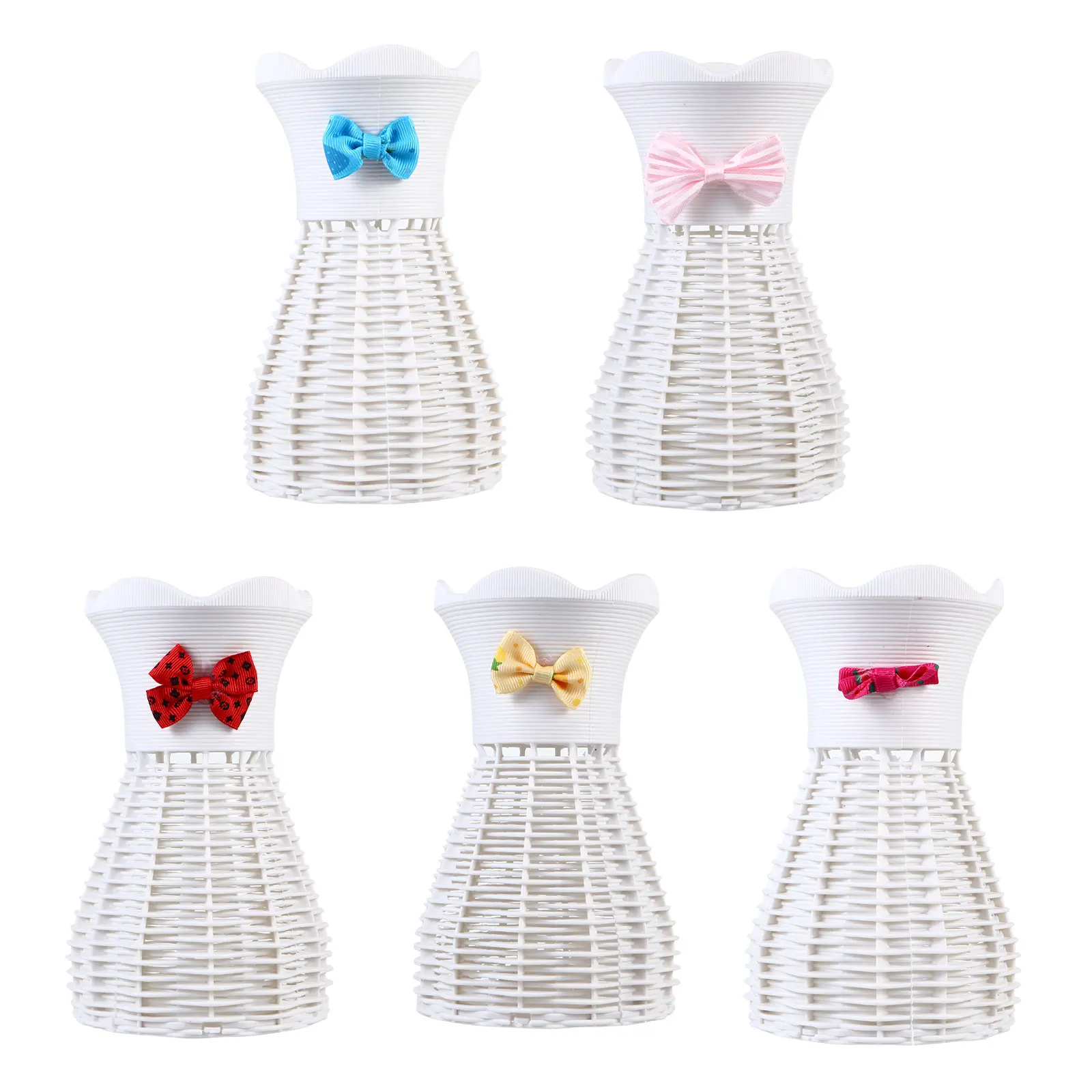 

5pcs Woven Vase Rattan Artificial Flower Holder Plastic Dry Flower Container Home Decor Gift For Pets Safe Storage