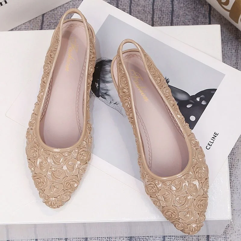 Plastic Flower Head Women's Sandals Slip-On Pointed Toe Slope Heel Anti-Slip Increased Summer Fashionable Outdoor Wear