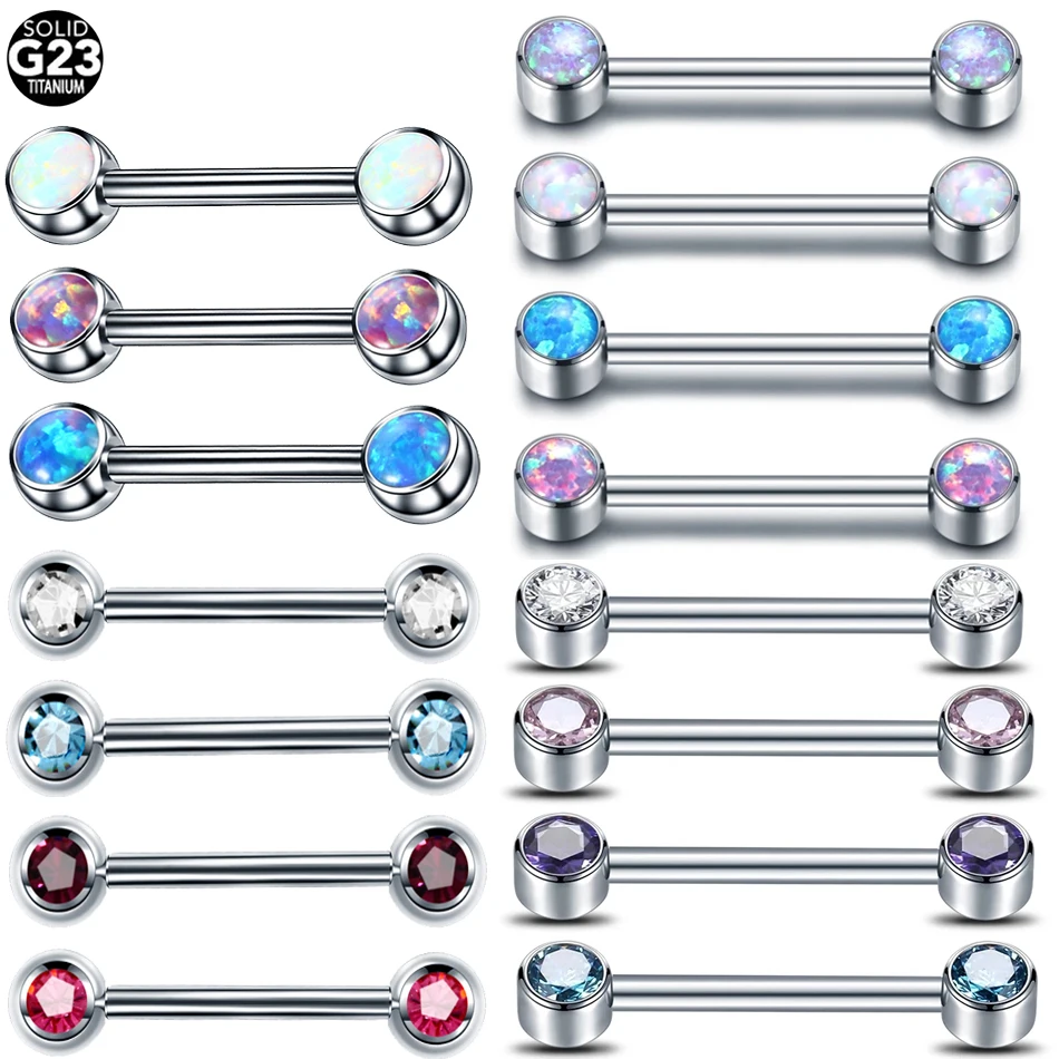 

10Pcs/lot G23 Titanium Opal Nipple Piercing 14G Tongue Ring Internal Thread Crystal Tongue Barbell Piercing Women Body Jewelry