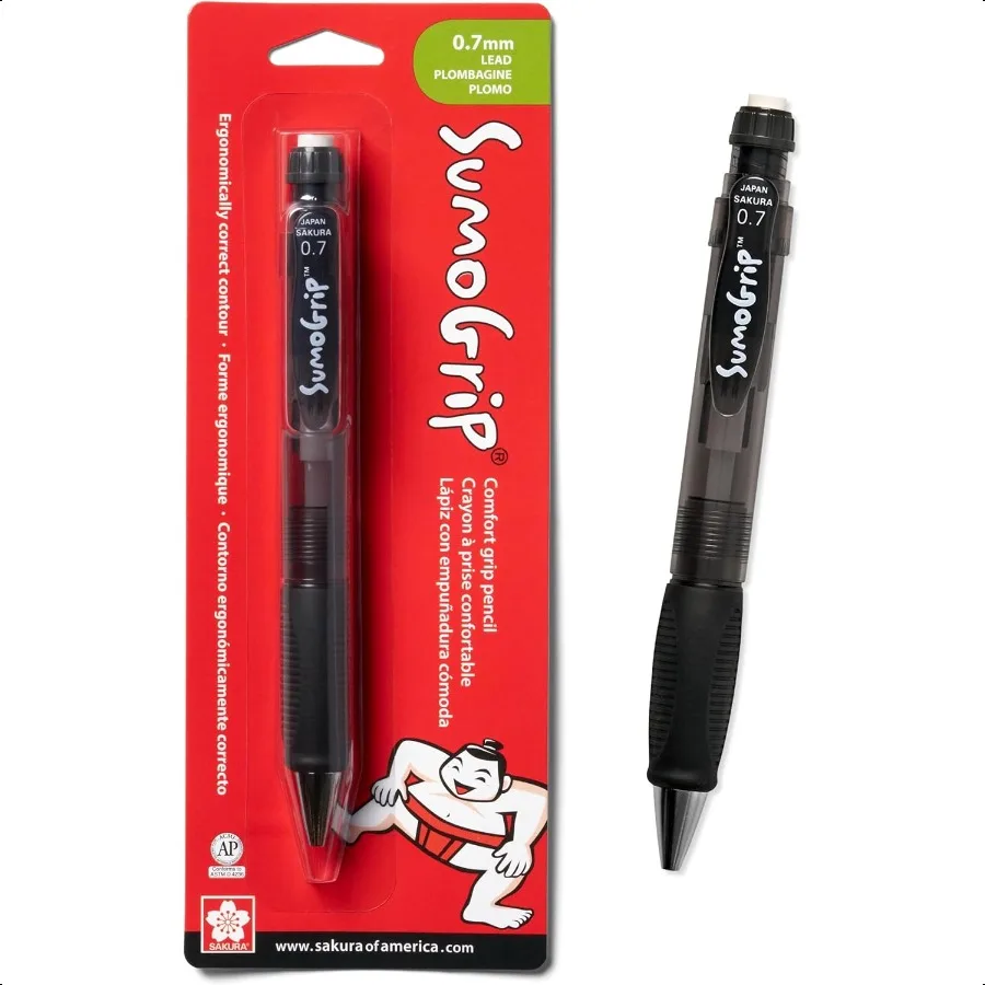 SumoGrip Pencil with Comfort Grip 0.7 mm Ergonomic Mechanical Pencil Clear Gray