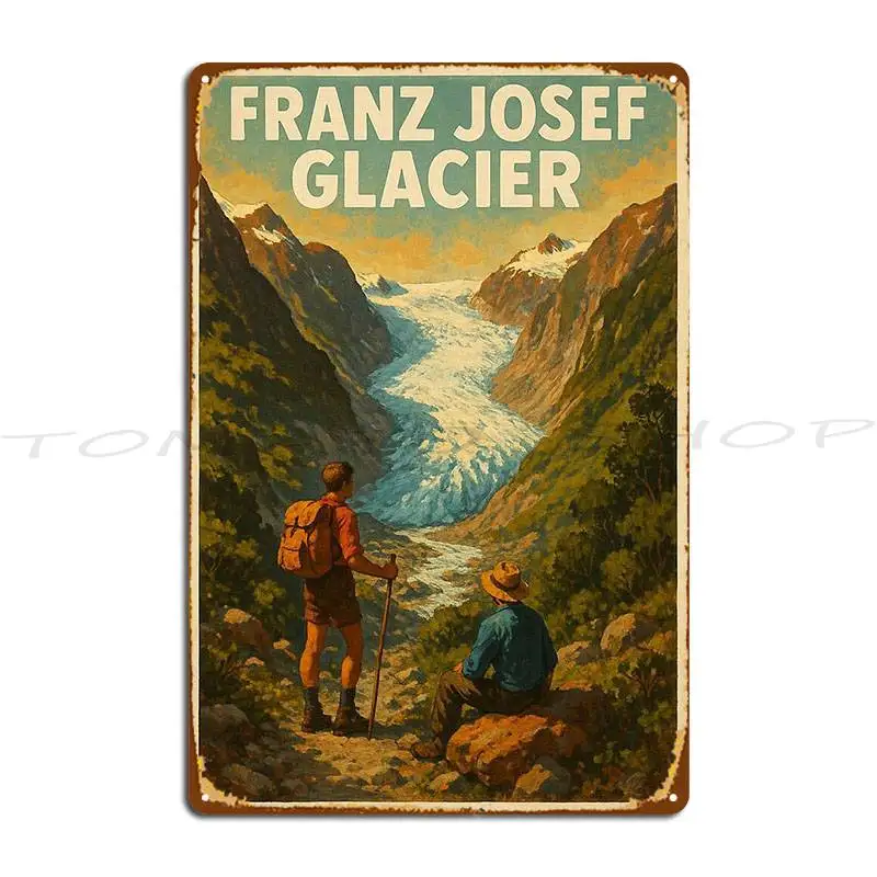 Franz Josef Glacier With Hikers In Westland National Park Metal Sign Living Room Cinema Club Party Club Create Tin Sign Poster