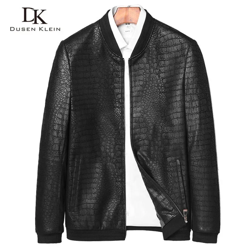 Brand leather jackets formen Genuine Sheepskin coats Crocodile pattern Dusen Klein  Fashion leather men coat and jacket J1718