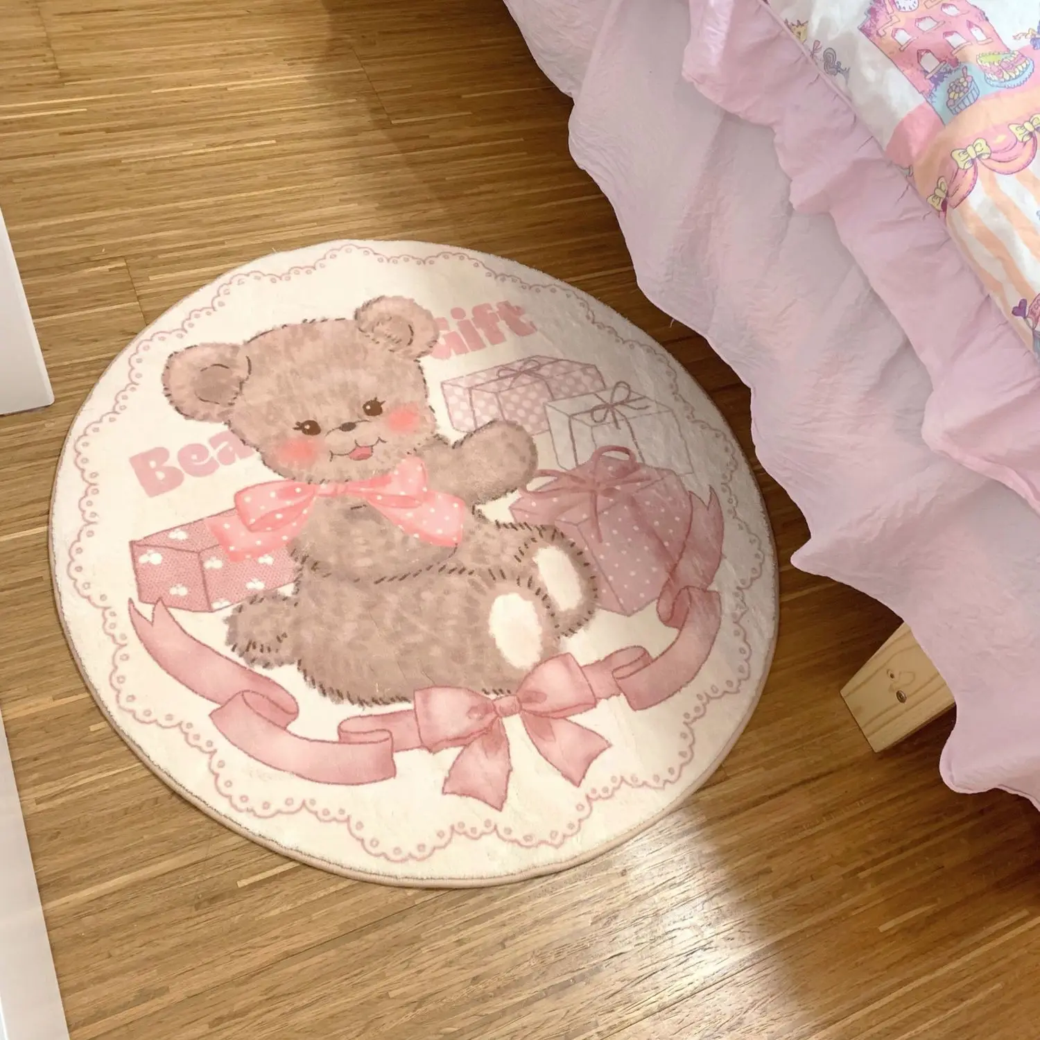 

Cute Bear Carpet Pink Kawaii Cartoon Pluch Soft Mat Bedside Non-slip Fault Wool Furry Carpet Ins Bedroom for Girls Absorbent Mat