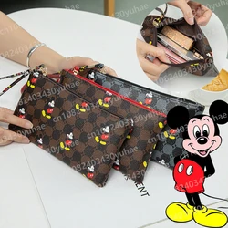 Disney-cartera de Mickey Mouse con cremallera para mujer, bolso de mano de cuero con dibujos animados, portátil, Estilo Vintage