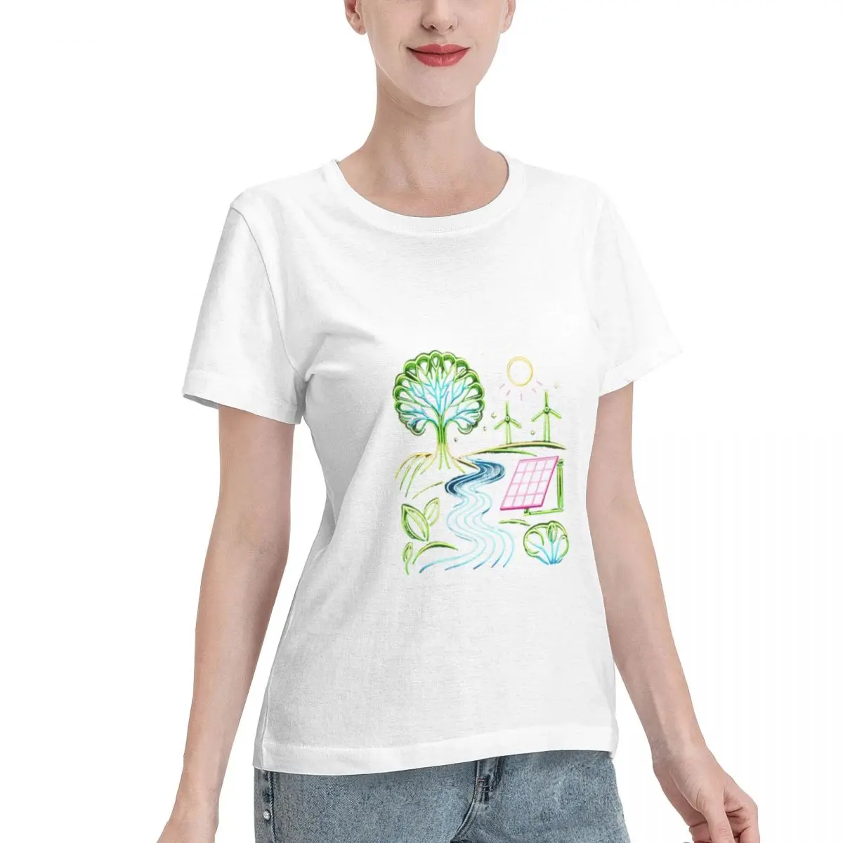 Washable Environmental Science Women's T-shirt Travel Spring Autumn Top
