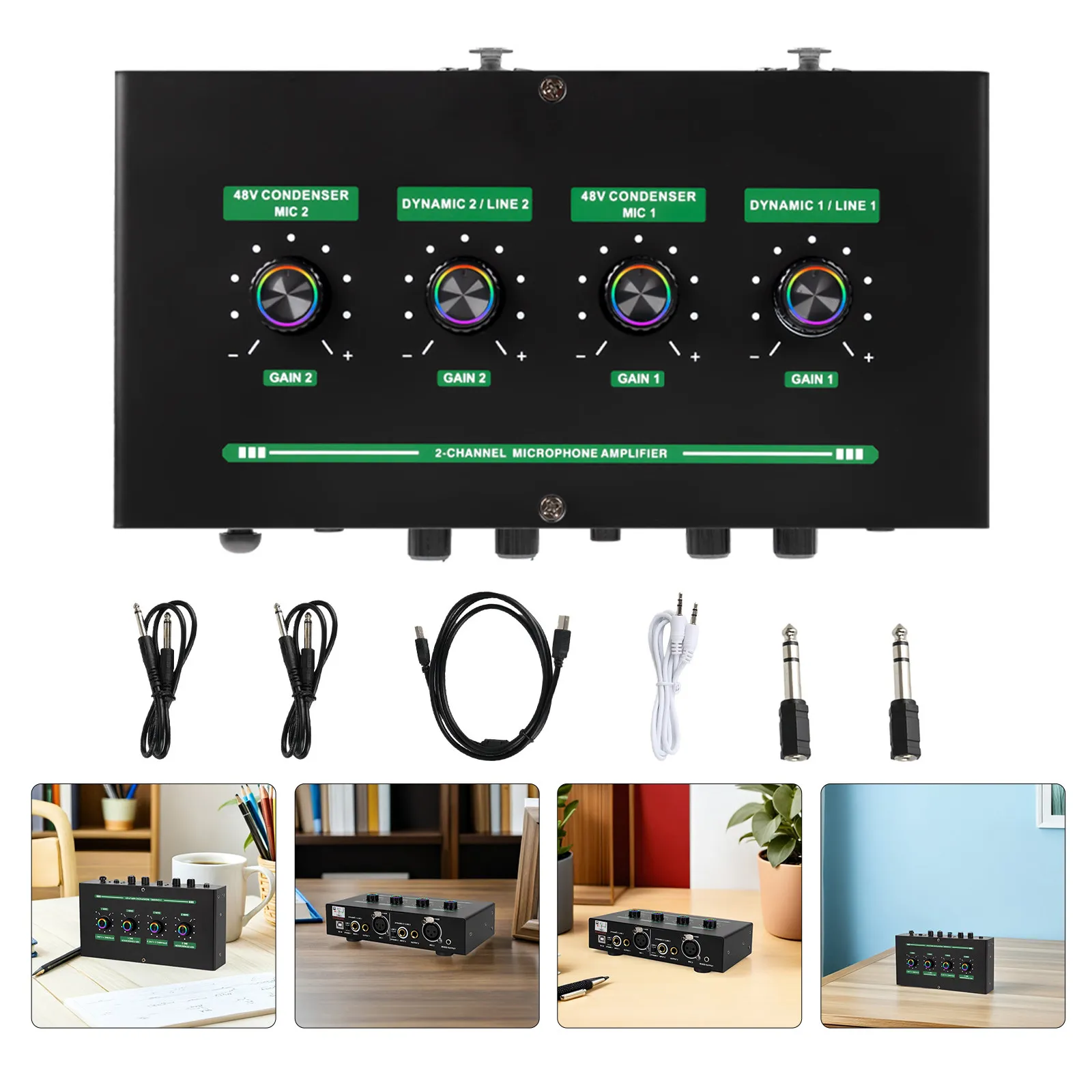 

Dual Channel Microphone Mixer with Built-in Reverb Vocal Effects Compact Desktop Audio Mixer for Live Streaming Karaoke