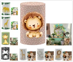 Mehofond Cylinder Plinth Covers Jungle Green Wild Safari Animals Pedestal Newborn Birthday Party Baby Shower Decors Background