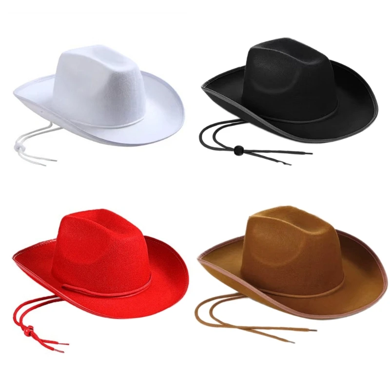 Vintage Fedora Hat Women Men Felt Ladies Cowboy Hats Party Solid Color Western Style Top Bonnet Men\'s Cosplay Hat