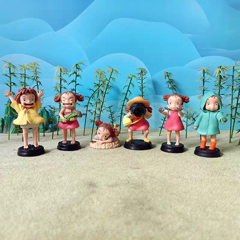 6 Piece Healing Style Action Figures Set Cute Anime Character Collection with Display Stand Healing Decor Desktop Display Gift