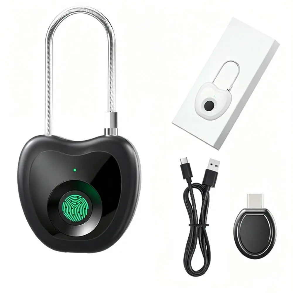 Smart Fingerprint Padlock Electronic Biometric Security Lock Rechargeable Cable For School Locker Backpack Suitcase Travel
