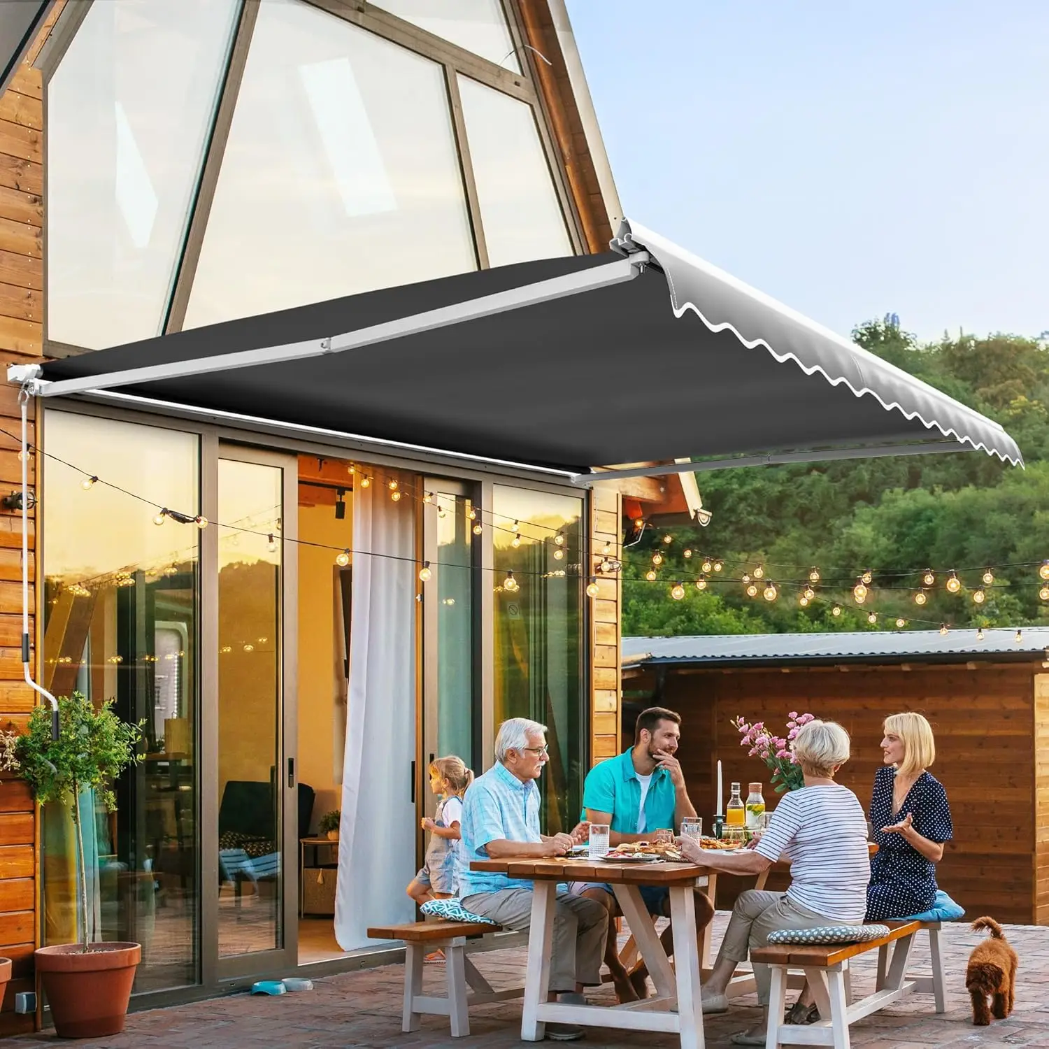 13' x 10' Patio Retractable Awning, Canopy Sunsetter Awnings for Patio Deck Yard w/ UV Protection & Easy Crank Opening, Gray