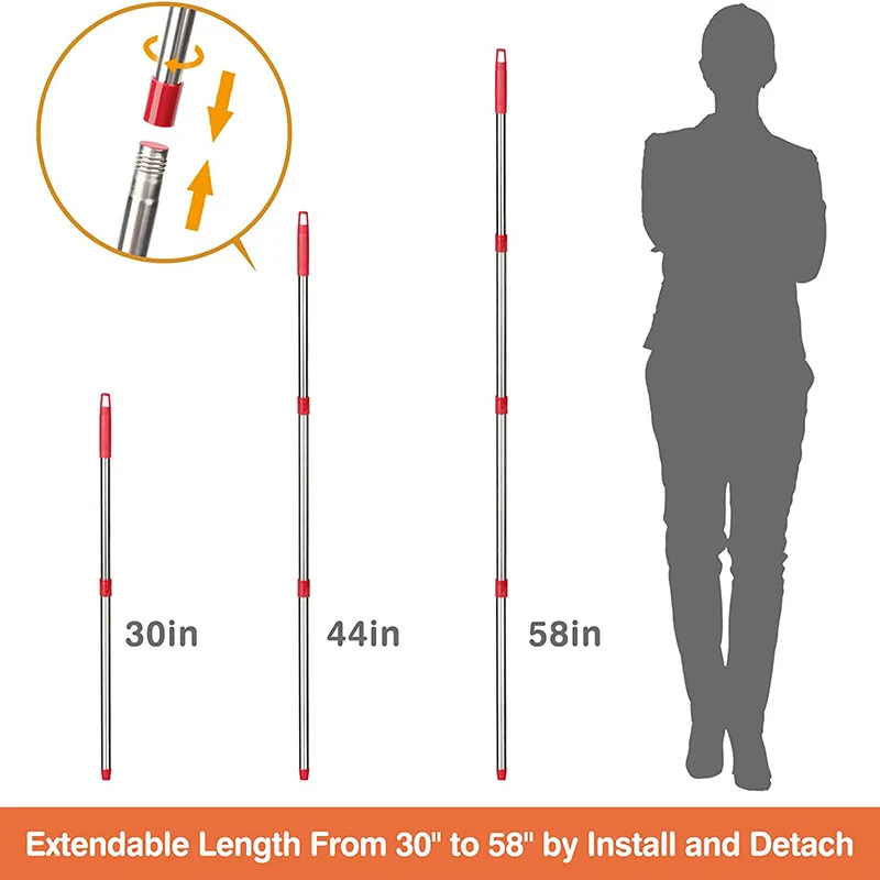 4-Section Spin Mop Replacement Handle 30'' to 58'' Adjustable Mop Handle Stick for O-Ceda EasyWring Replacements Heads