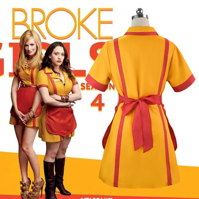 Broke Girls Cosplay Dress Costumes for Halloween Girl Party Wear Max Caroline Waitress Maid Dress Bar Fast Food Maid Work Show