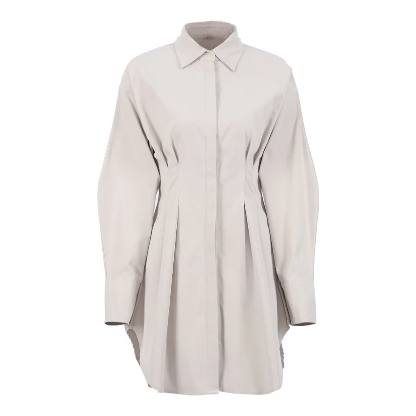 2025 primavera feminino camisa francesa vestido cintura temperamento fino manga longa magro retro nicho vestido