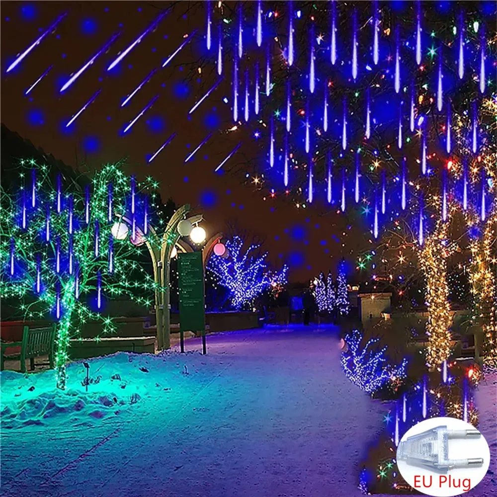 8 أنبوب الاتحاد الأوروبي التوصيل عيد الميلاد الإضاءة LED النيزك دش المطر الشارع أكاليل للخارجية جارلاند الجنية مصابيح حديقة الزفاف #1