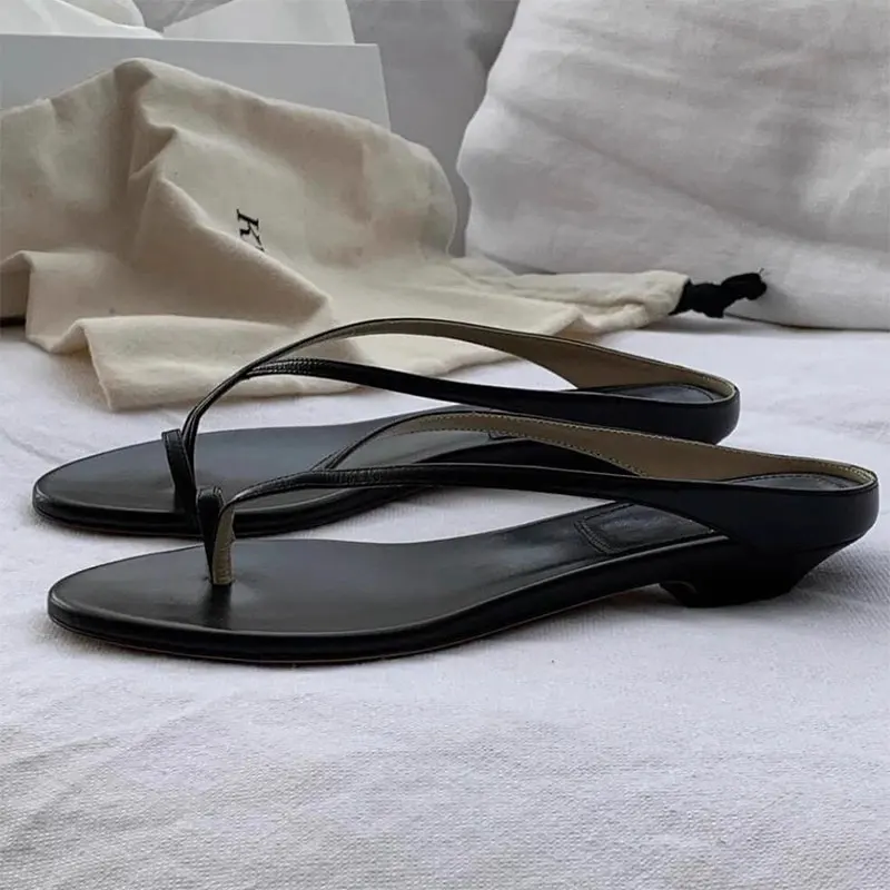 

Low Heel Thong Slippers Design Sensation Summer New Leather Women's Shoes Outdoor Wear Flat Heel Daily Use Rubber Sole