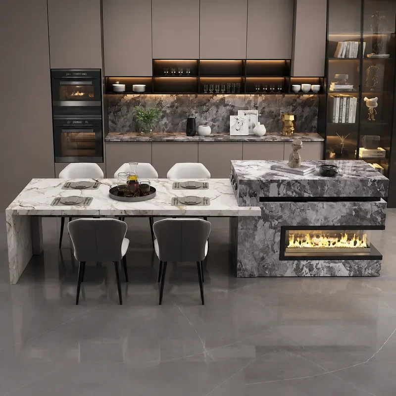 Luxury Rock Slab Middle Island Table Integrated Open Kitchen Home Guide Table Light Luxury Fallen Table Western Kitchen Bar