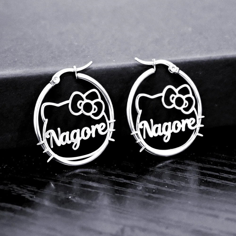 Custom Kitty Earring Personalized Name Drop Earrings Stainless Steel Jewelry For Women Birthday Gift For Girlfriend/Mother's Day