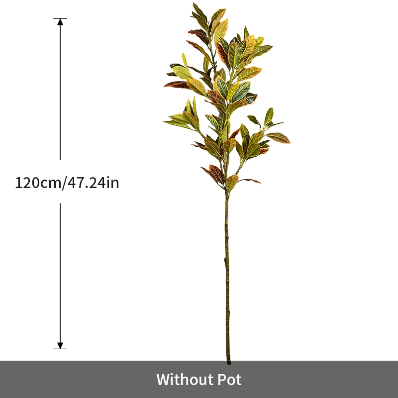 120cm Large Fake Ficus Tree Artificial Tropical Rubber Plants Plastic Codiaeum Tree Leaves Autumn Leafs for Home Garden Decor